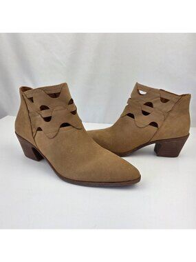 Lucky Brand Gezana Cutout Leather Ankle Boots Tan Size 8M